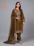 3Pc Embroidered Cotton Shirt, Trouser, Dupatta