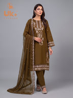 3Pc Embroidered Cotton Shirt, Trouser, Dupatta