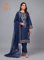 3Pc Embroidered Cotton Shirt, Trouser, Dupatta