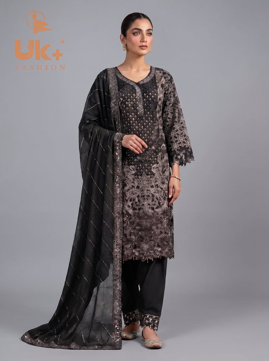 3Pc Embroidered Chiffon Shirt, shalwar, Dupatta