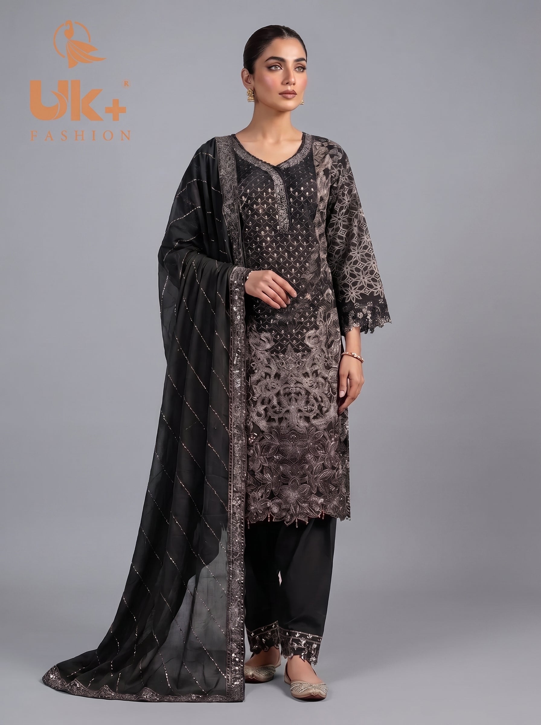 3Pc Embroidered Chiffon Shirt, shalwar, Dupatta