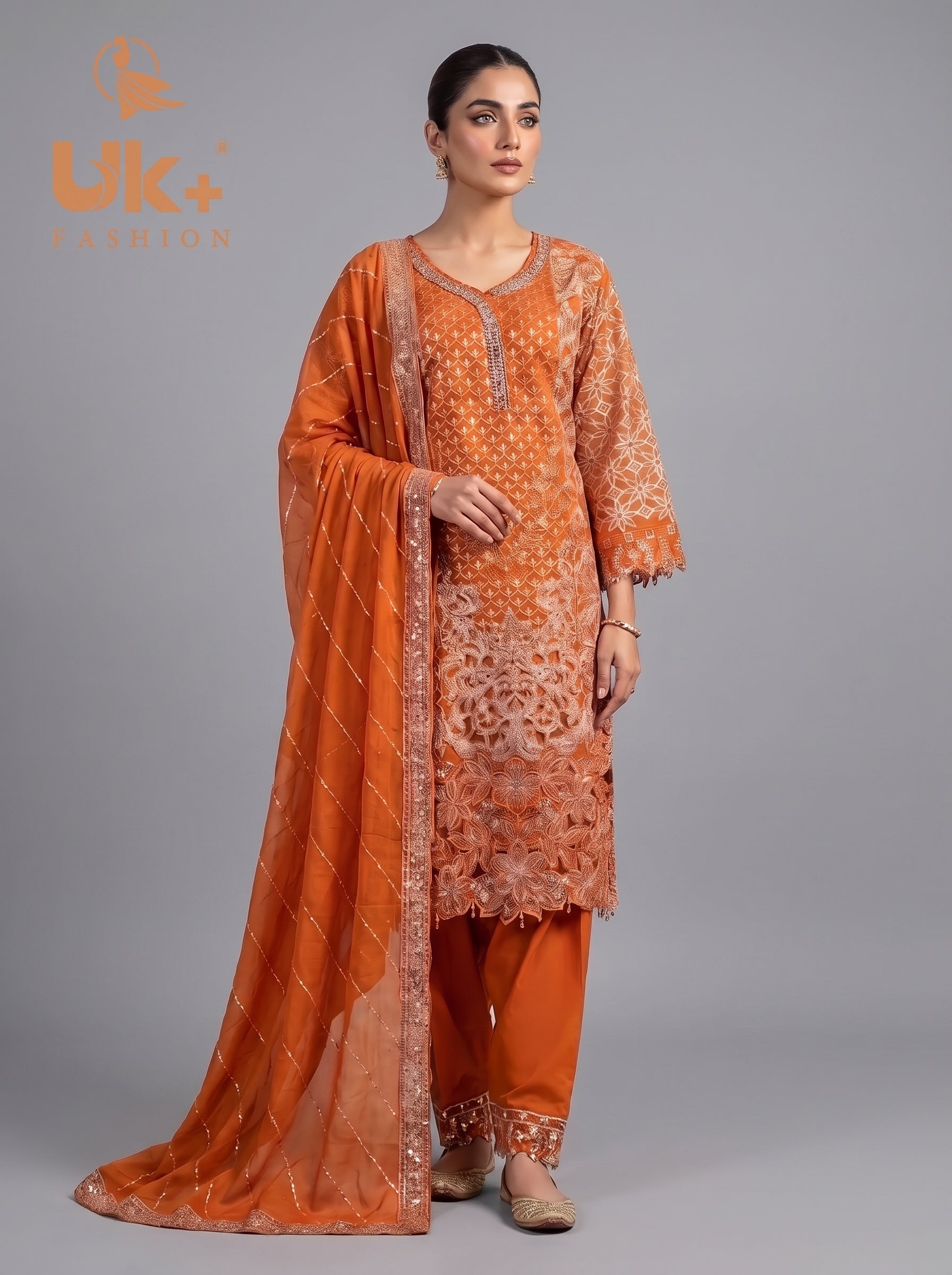 3Pc Embroidered Chiffon Shirt, shalwar, Dupatta