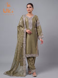 3Pc Embroidered Silk Shirt, Shalwar, Dupatta