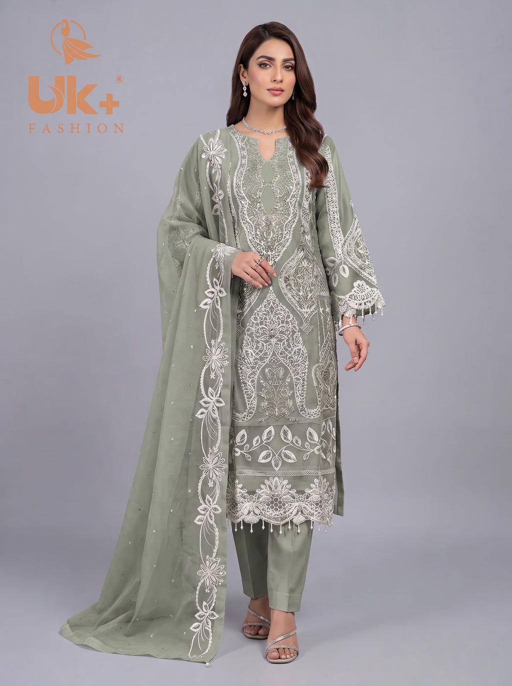 3Pc Embroidered Organza shirt, shalwar & Dupatta