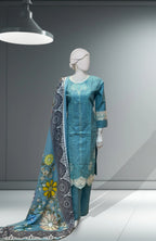 Blue 3pc Khaddar Dress