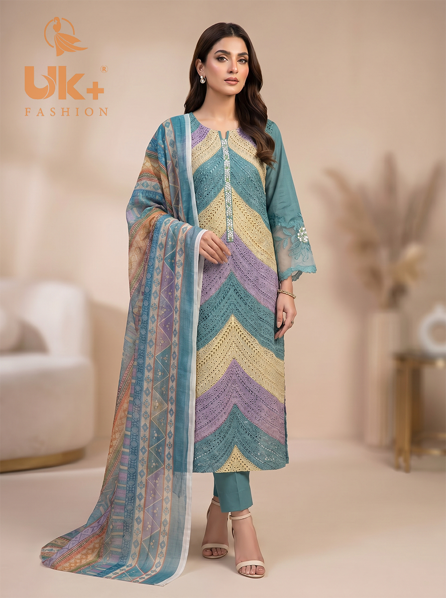 3Pc Embroidered Cotton Shirt, Trouser, Dupatta