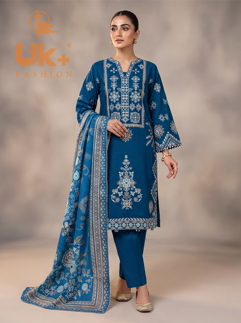 3Pc Embroidered Cotton Shirt, Trouser, Dupatta