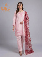 3Pc Embroidered Cotton Shirt, Trouser, Dupatta