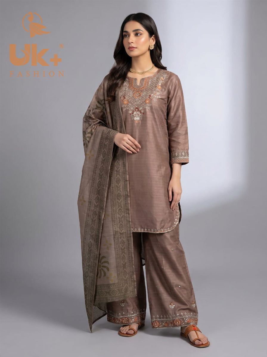 3Pc Embroidered Cotton Shirt, Trouser, Dupatta