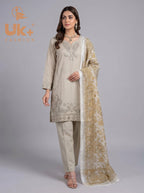 3Pc Embroidered Cotton Shirt, Trouser, Dupatta