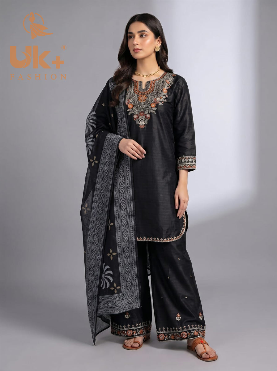 3Pc Embroidered Cotton Shirt, Trouser, Dupatta
