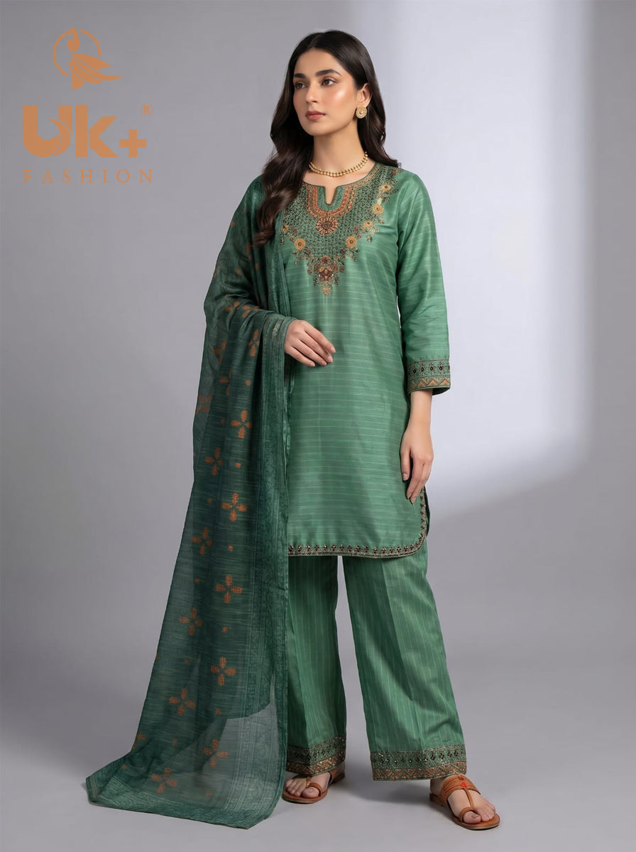 3Pc Embroidered Cotton Shirt, Trouser, Dupatta