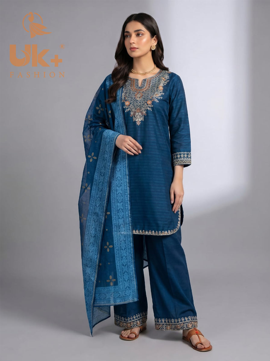 3Pc Embroidered Cotton Shirt, Trouser, Dupatta