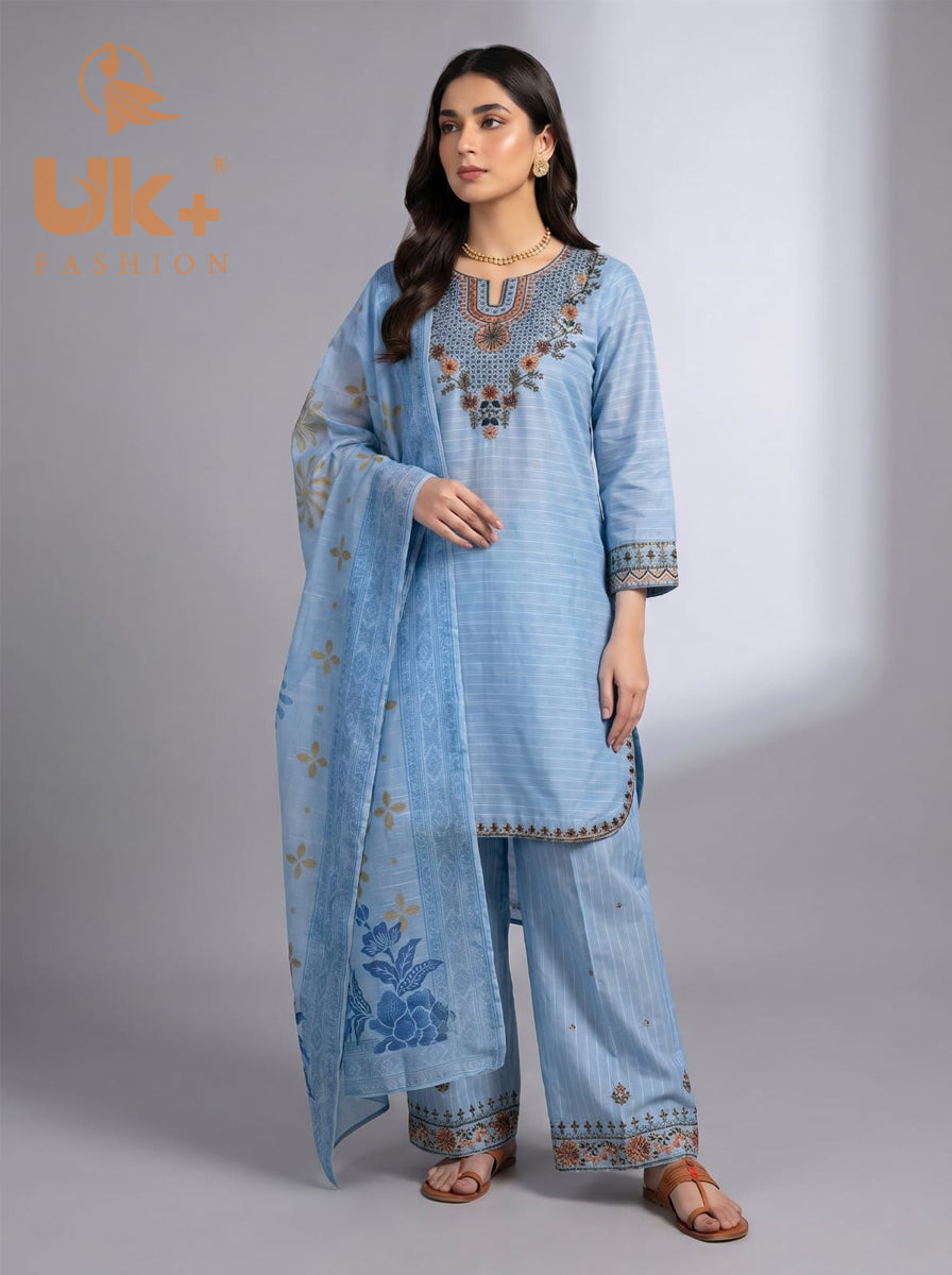 3Pc Embroidered Cotton Shirt, Trouser, Dupatta