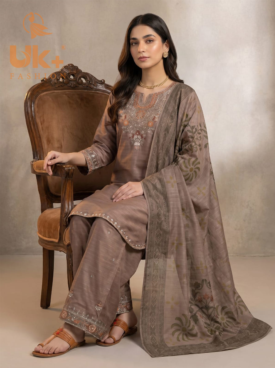 3Pc Embroidered Cotton Shirt, Trouser, Dupatta