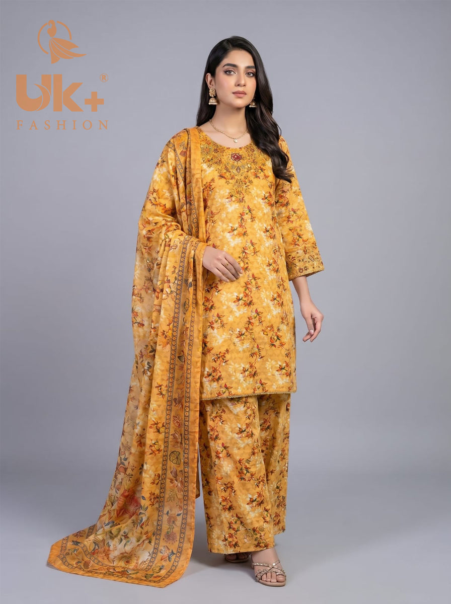 3pc pure lawn Shirt, Farshi Shalwar, Dupatta
