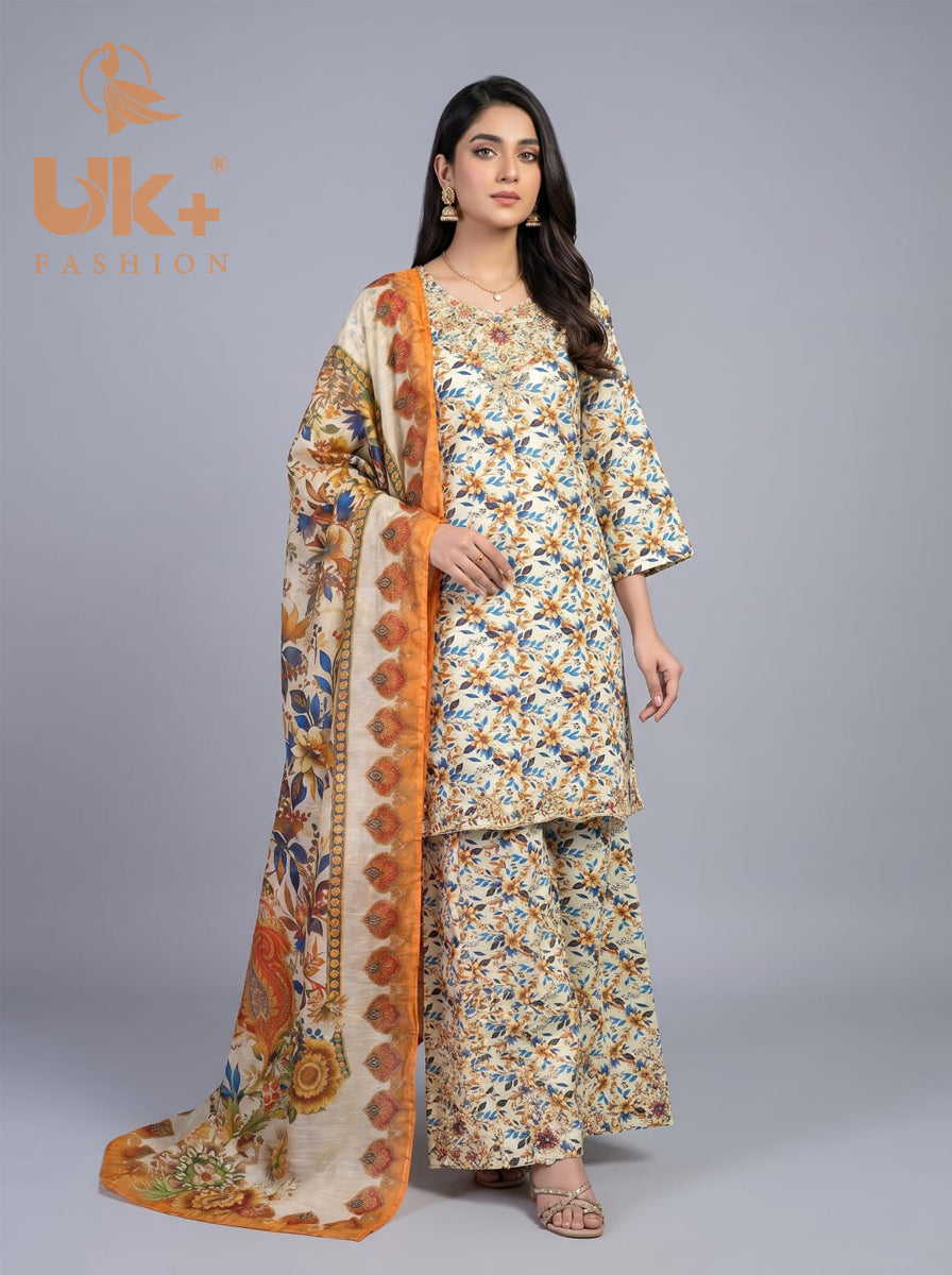 3pc pure lawn Shirt, Farshi Shalwar, Dupatta