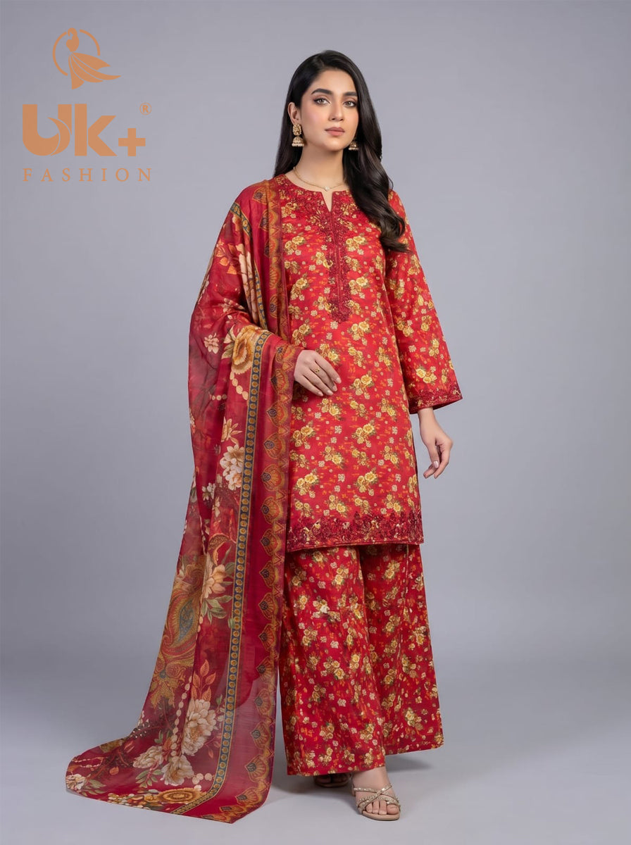 3pc pure lawn Shirt, Farshi Shalwar, Dupatta