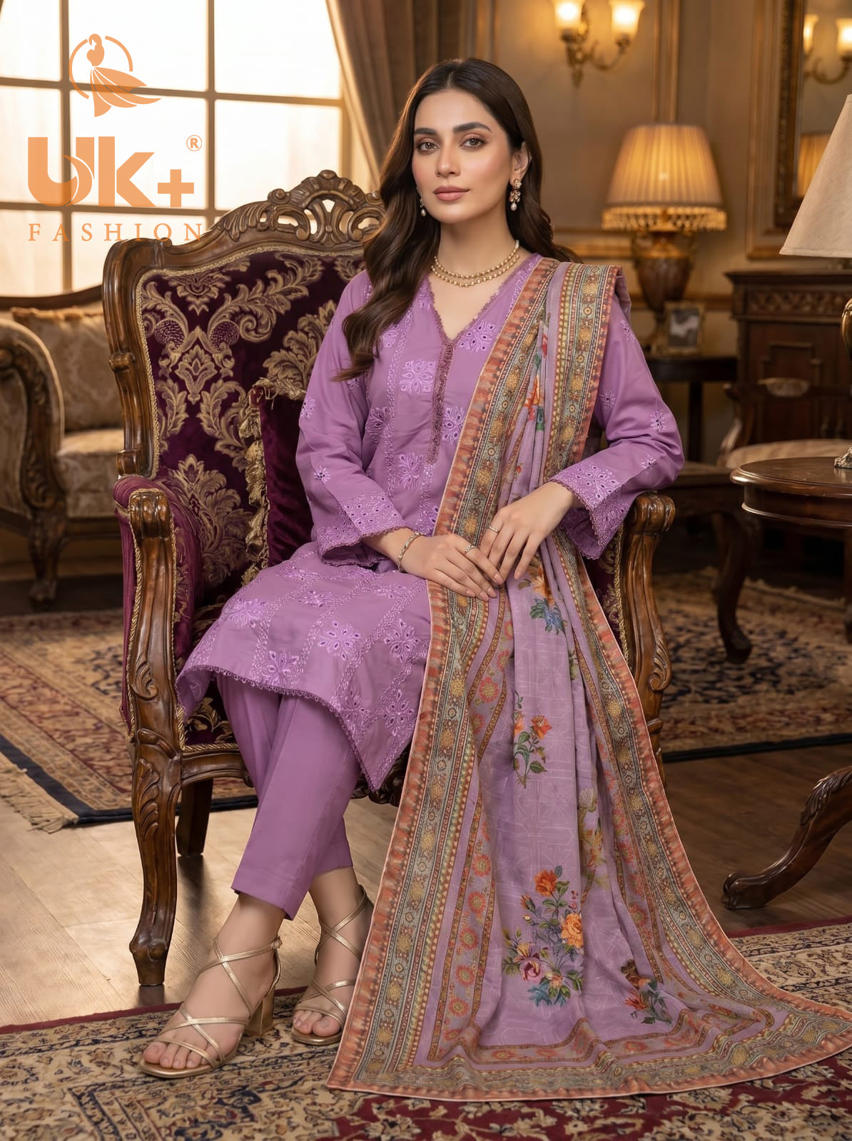 3Pc Embroidered Cotton Shirt, Trouser, Dupatta
