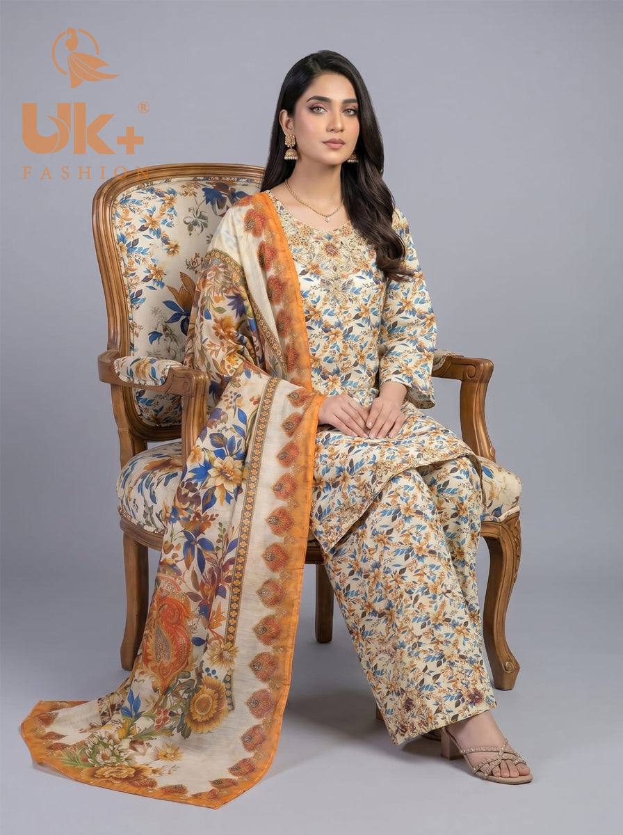 3pc pure lawn Shirt, Farshi Shalwar, Dupatta