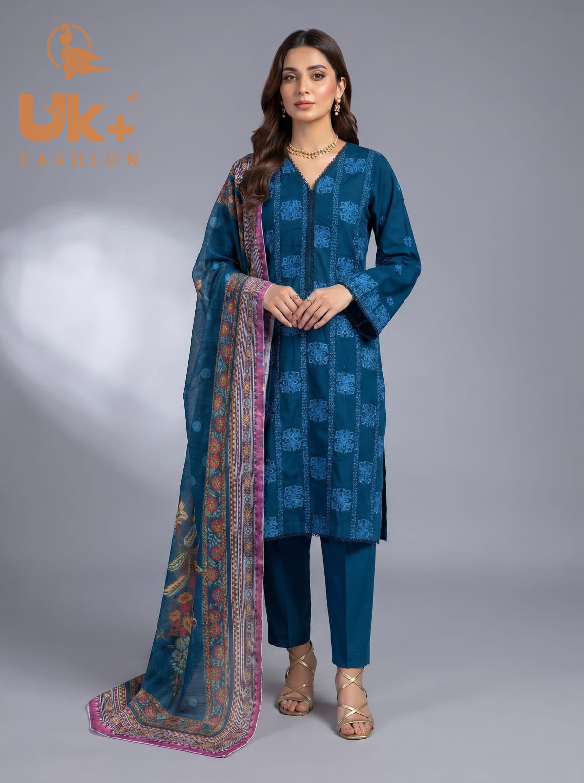 3Pc Embroidered Cotton Shirt, Trouser, Dupatta