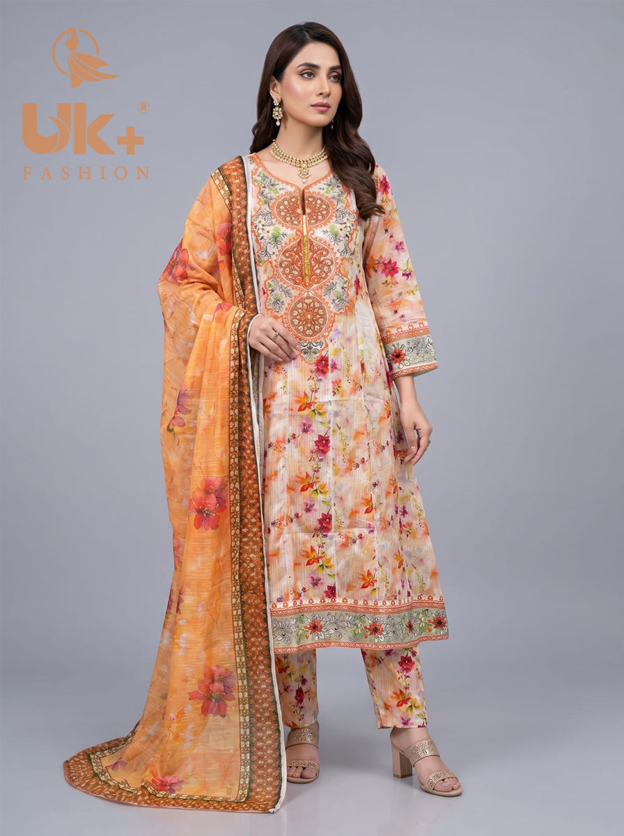 3pc Pure Lawn Frock, Trouser, Dupatta