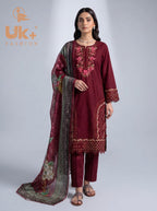 3Pc Embroidered Cotton Shirt, Trouser, Dupatta
