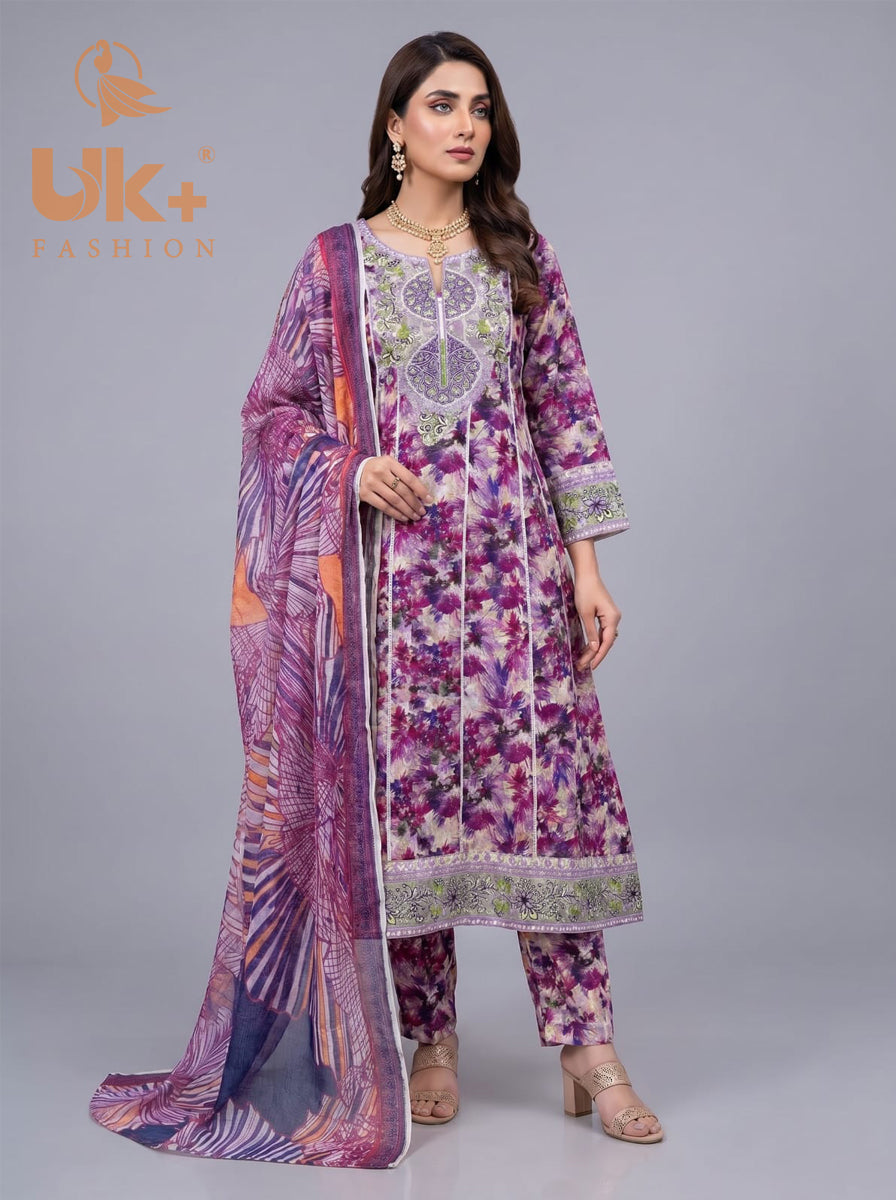 3pc Pure Lawn Frock, Trouser, Dupatta