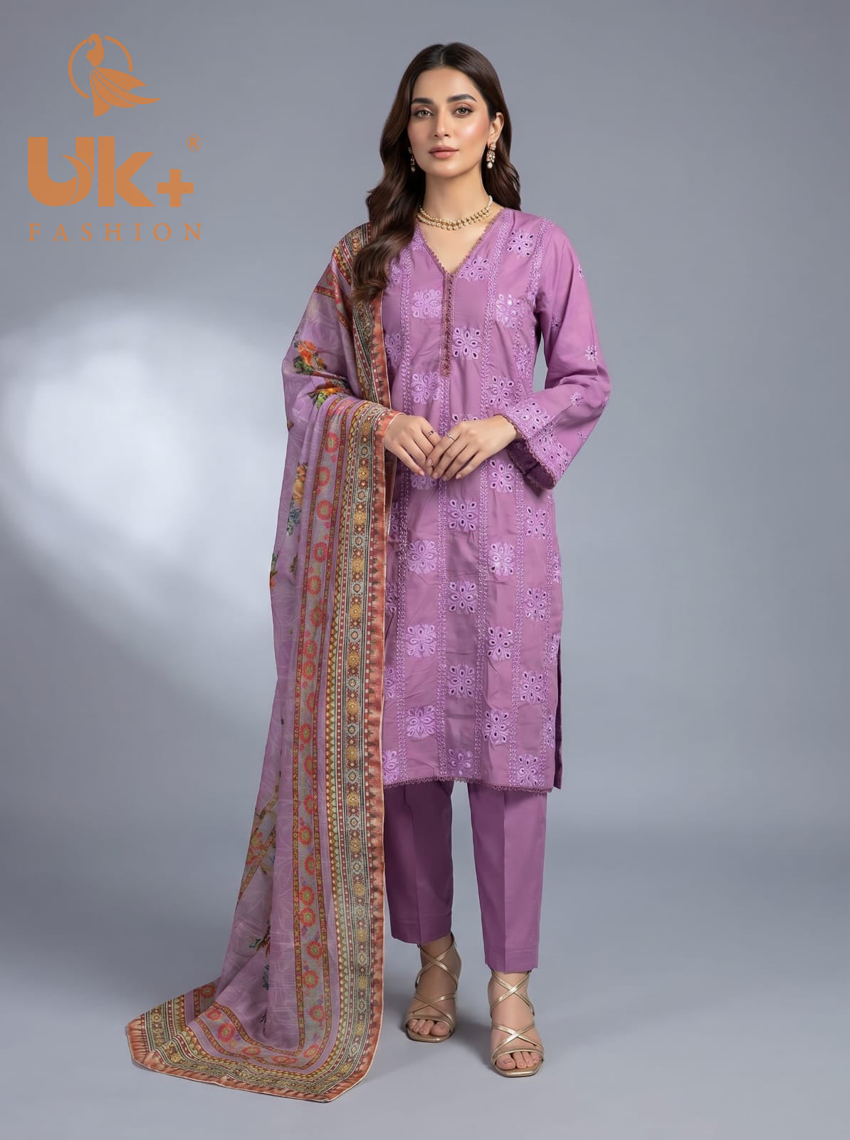 3Pc Embroidered Cotton Shirt, Trouser, Dupatta
