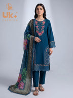 3Pc Embroidered Cotton Shirt, Trouser, Dupatta