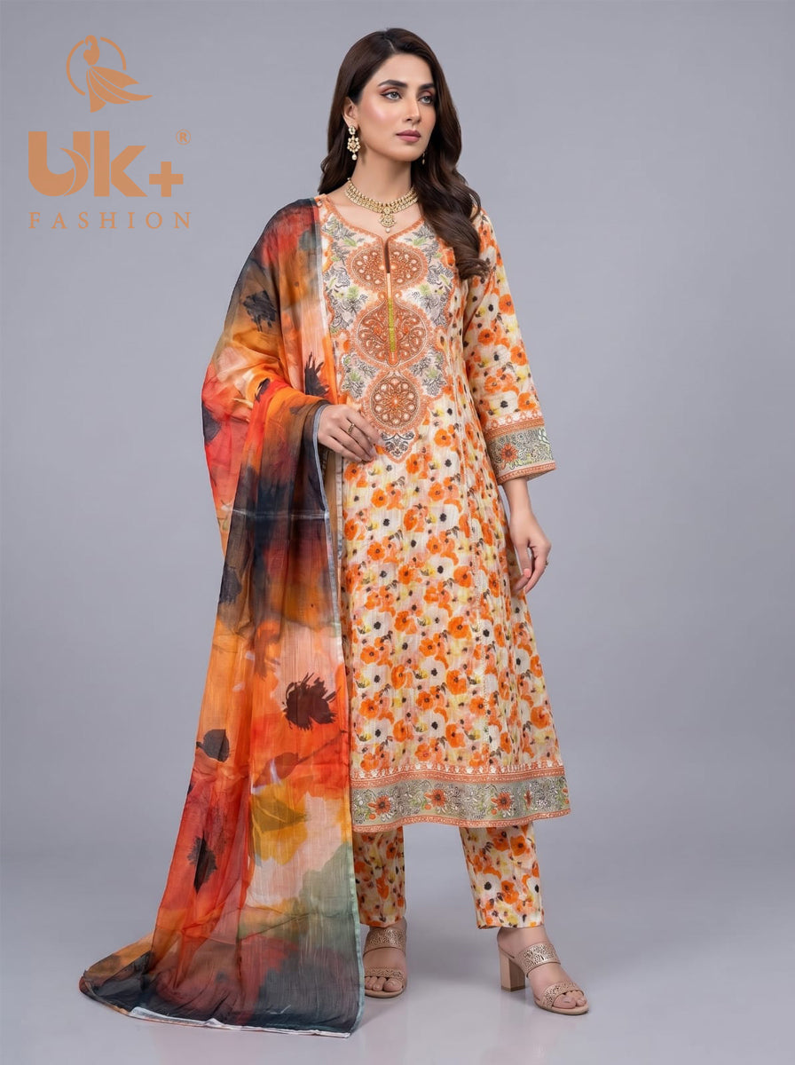 3pc Pure Lawn Frock, Trouser, Dupatta