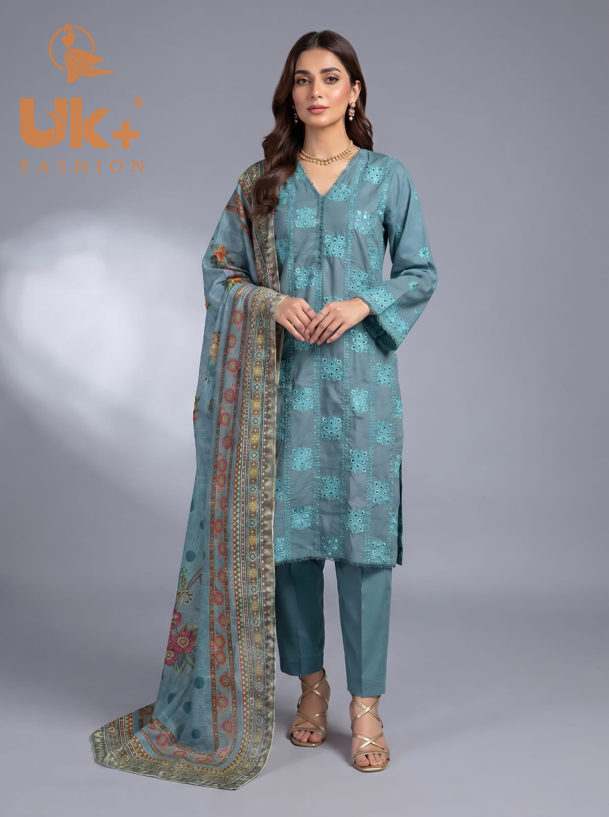 3Pc Embroidered Cotton Shirt, Trouser, Dupatta