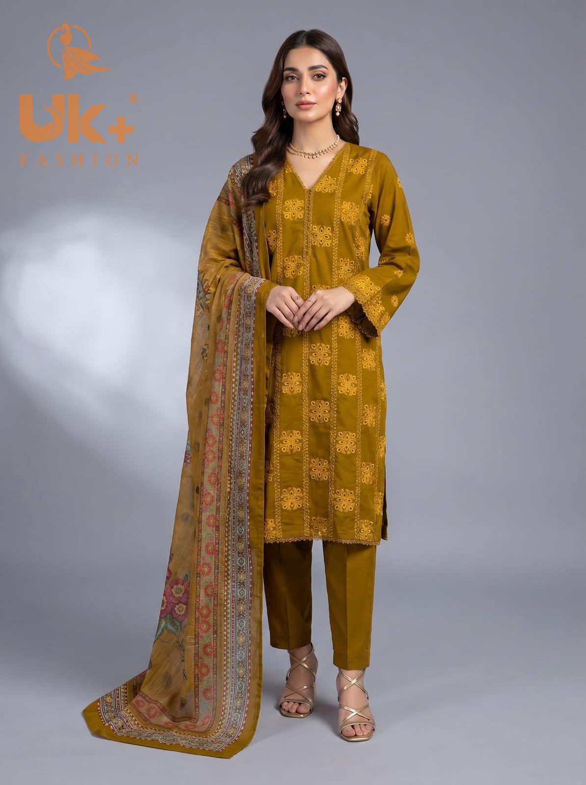 3Pc Embroidered Cotton Shirt, Trouser, Dupatta