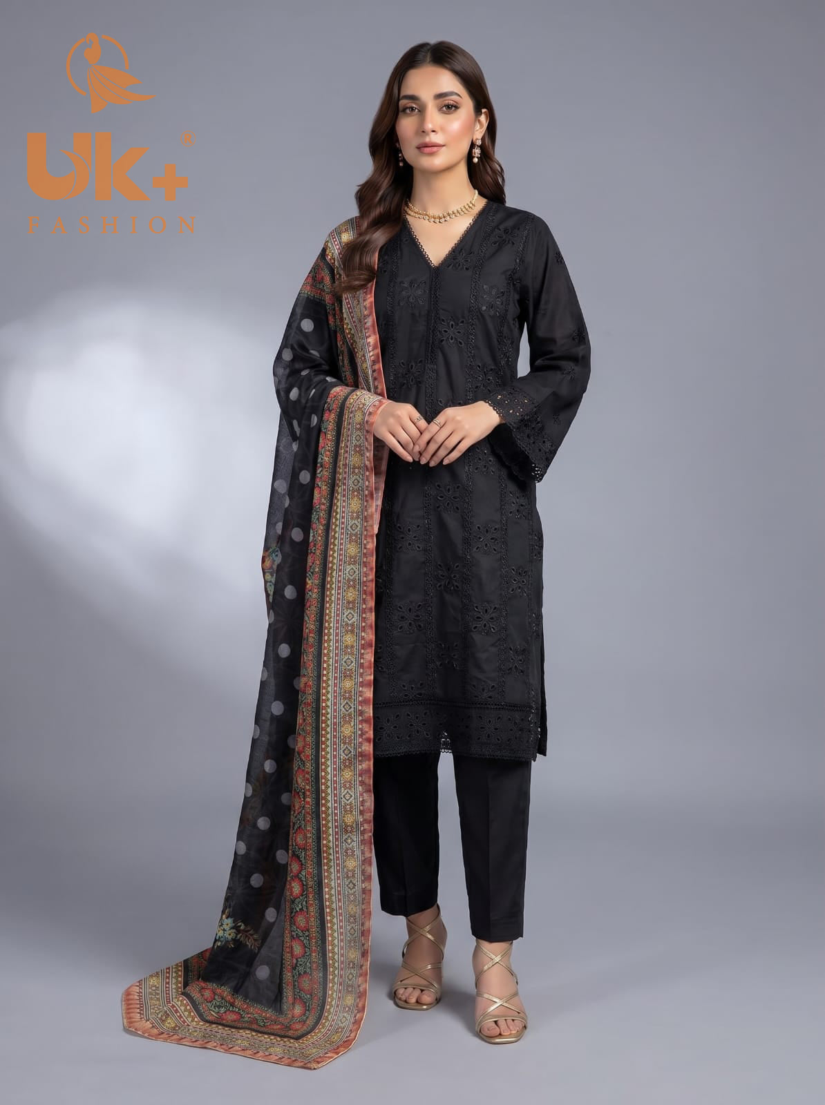 3Pc Embroidered Cotton Shirt, Trouser, Dupatta