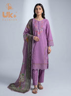 3Pc Embroidered Cotton Shirt, Trouser, Dupatta