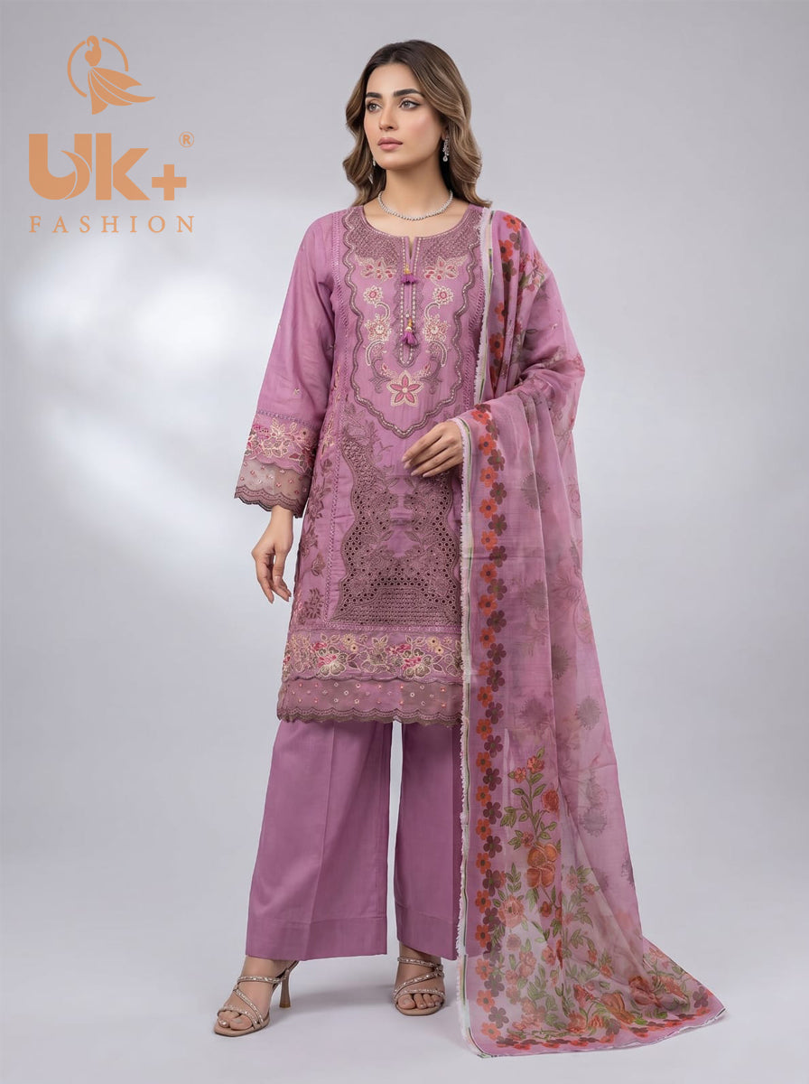3Pc Embroidered Cotton Shirt, Trouser, Dupatta