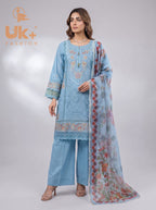 3Pc Embroidered Cotton Shirt, Trouser, Dupatta