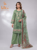 3Pc Embroidered Cotton Shirt, Trouser, Dupatta