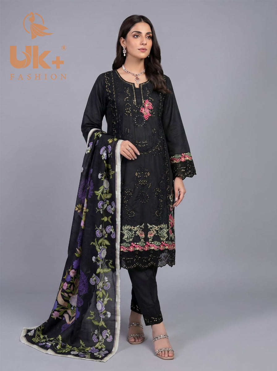 3Pc Embroidered Cotton Shirt, Trouser, Dupatta