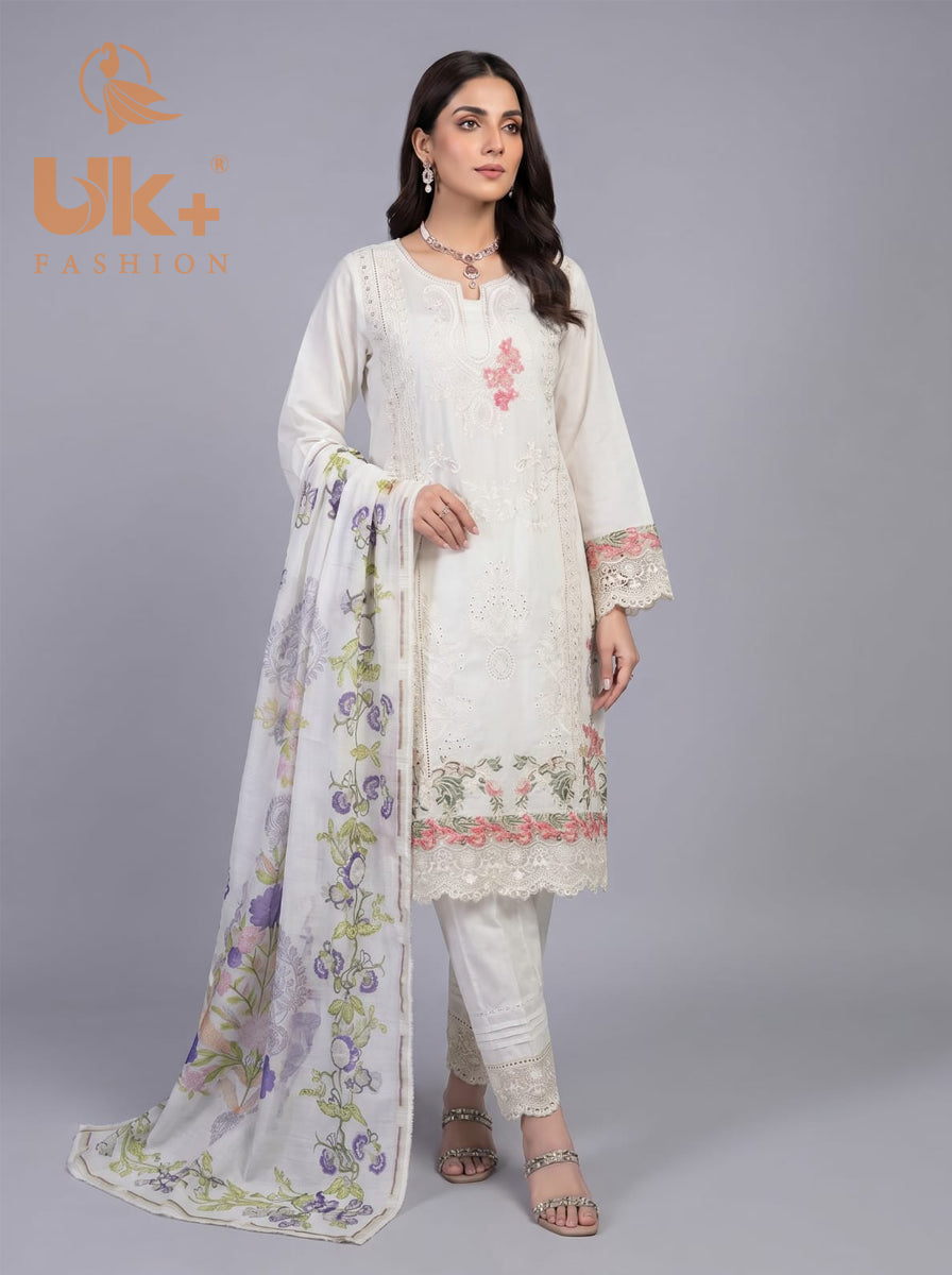 3Pc Embroidered Cotton Shirt, Trouser, Dupatta