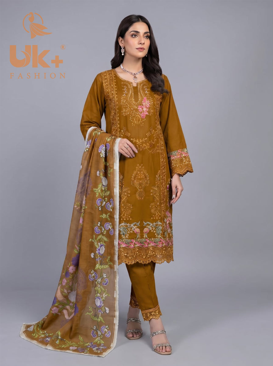 3Pc Embroidered Cotton Shirt, Trouser, Dupatta