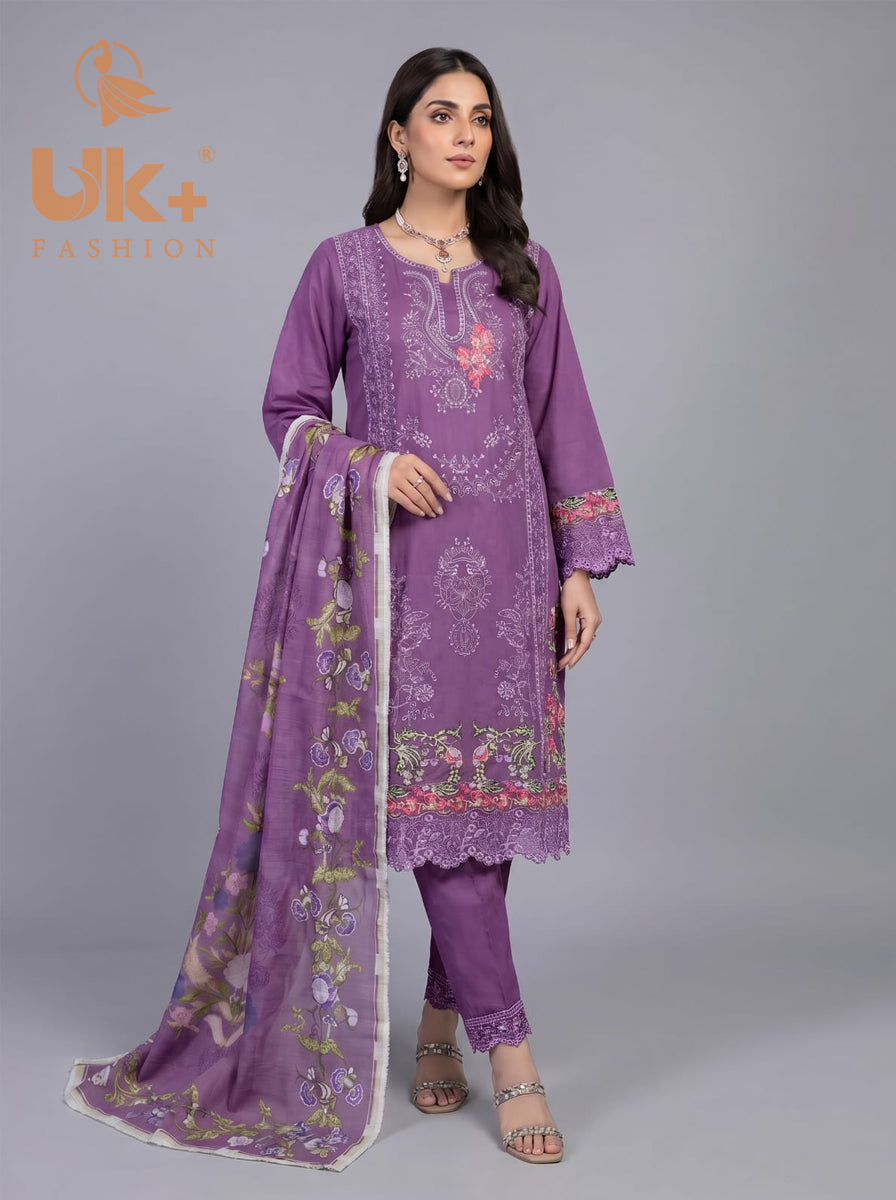 3Pc Embroidered Cotton Shirt, Trouser, Dupatta