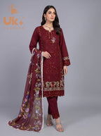 3Pc Embroidered Cotton Shirt, Trouser, Dupatta