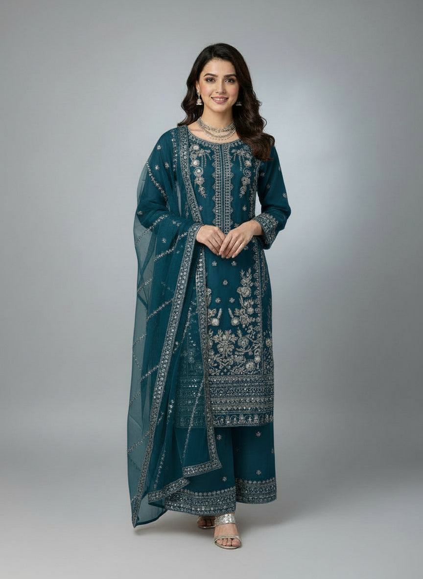 3Pc Embroidery Organza, Shirt Plazo and Dupatta