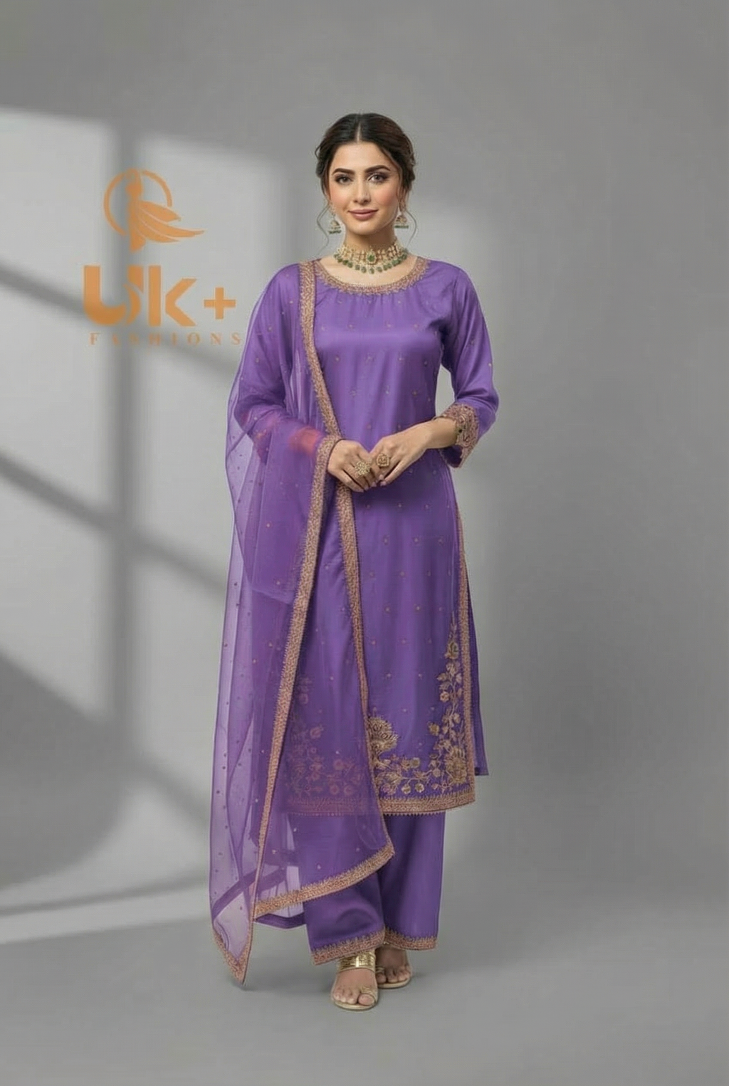 3Pc Embroidered Kattan Silk Shirt, Shalwar, Dupatta