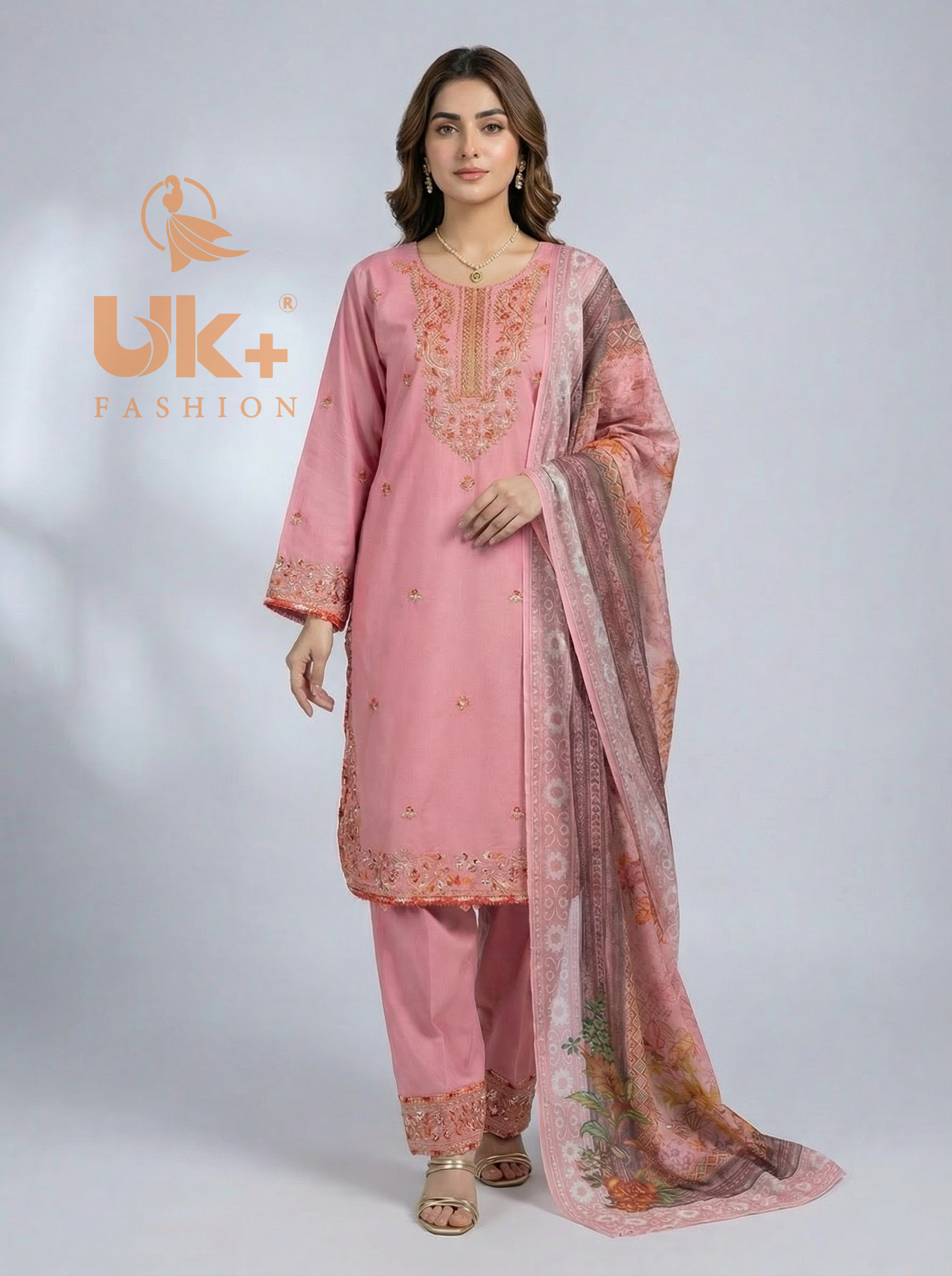 3Pc Embroidered Cotton Shirt, Trouser, Dupatta