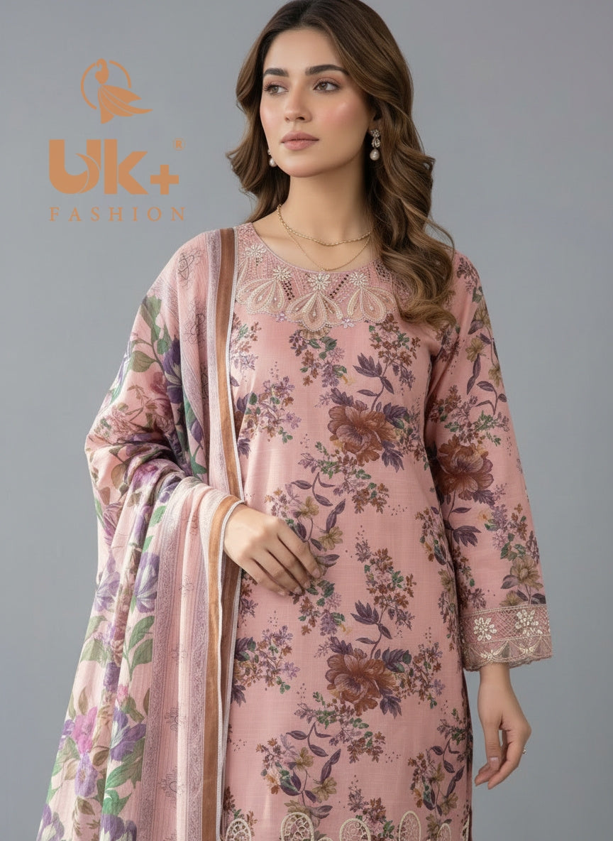 3Pc Printed & Patched Bona Dora Shirt, Plazo, Dupatta