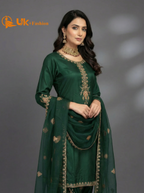 3Pc Embroidered Kataan Silk, Shirt, Farshi Shalwar and Dupatta