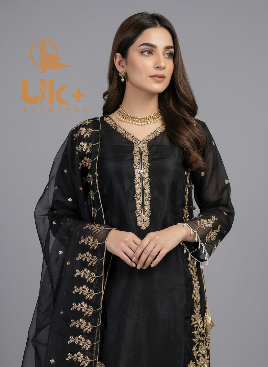 3Pc Embroidered Organza Crash Plazo, Shirt Dupatta