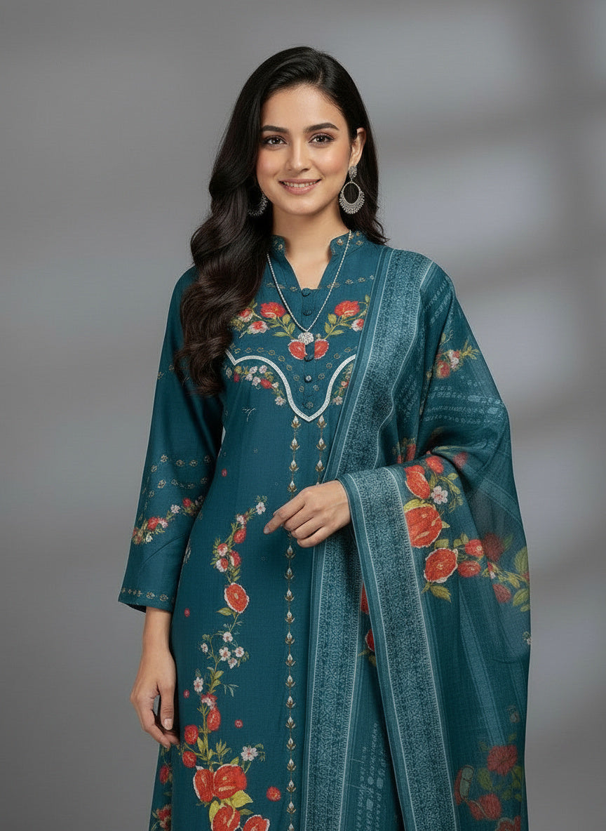 3Pc Printed Bona Dora Suit, Shalwar and Dupatta